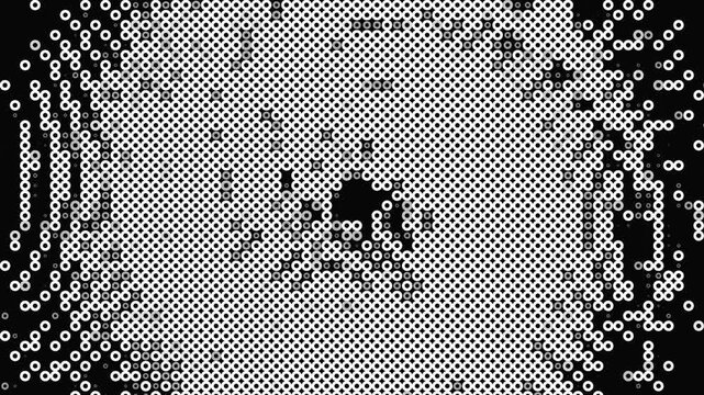 Abstract cat face in black and white dotted pattern