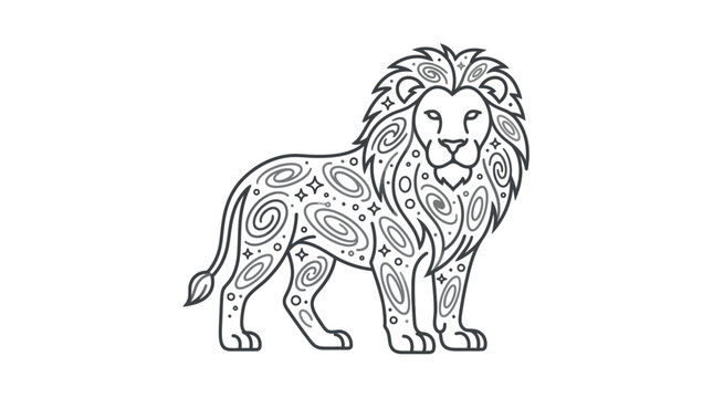 Decorative Lion Illustration with Patterns.