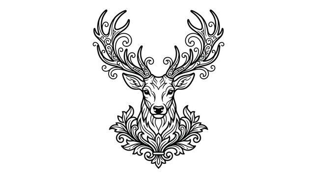 Deer head with large antlers drawing.