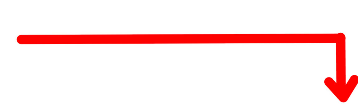 Red L shaped corner arrow bending downward doodle sketch