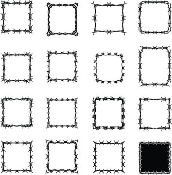 Square frames made of barbed wire for decorative borders with security