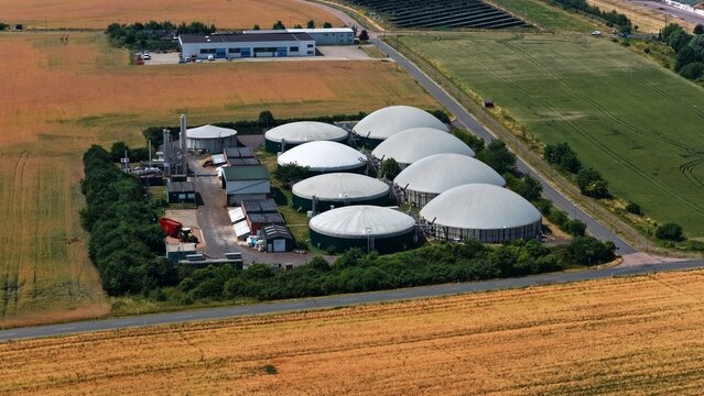 Modern Biogas Plant with Dome Digesters in Farmland