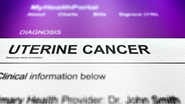 Camera Slides Across Generic Health Portal with Uterine Cancer Diagnosis