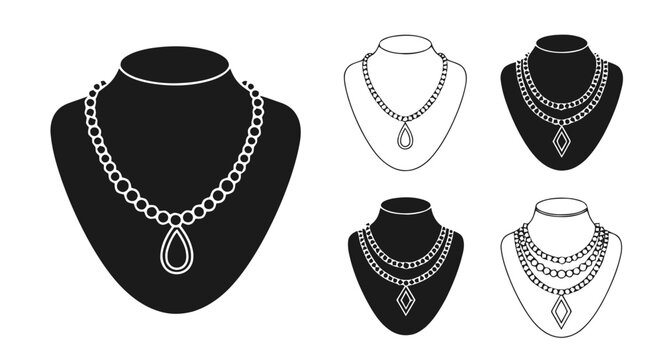 Vector illustration of set of necklaces on a mannequin on a transparent background