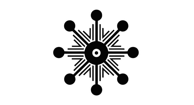 Vector illustration of abstract black geometric symbol with eight radiating arms, on a transparent background