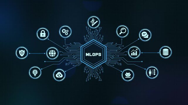 MLOPS machine learning operations lifecycle development concept abstract digital HUD interface background