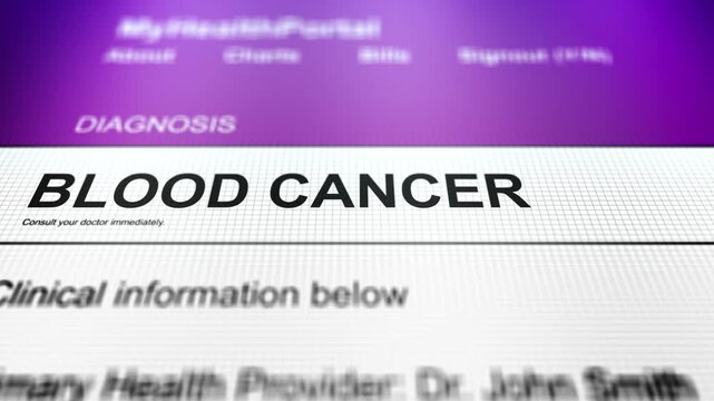 Camera Slides Across Generic Health Portal with Blood Cancer Diagnosis