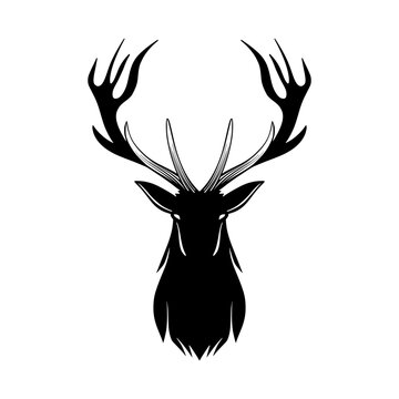 Logo hand drawn sketch of deer head combined silhouette and line art 