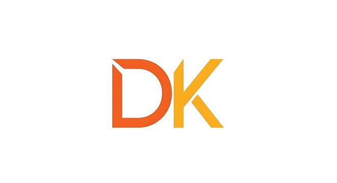 Modern stylized letter DK monogram logo in orange and yellow