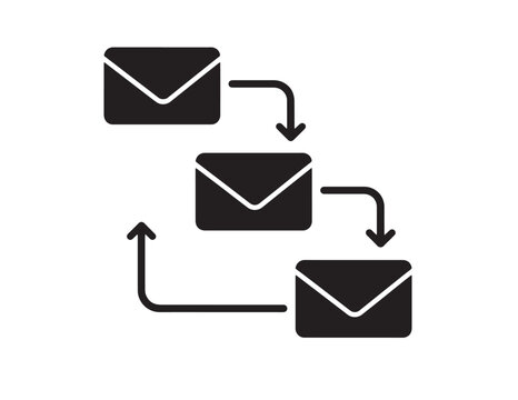 Email marketing automation flow black glyph icon vector