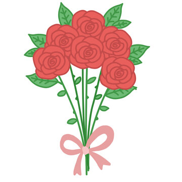 Hand drawn cartoon illustration of rose bouquet