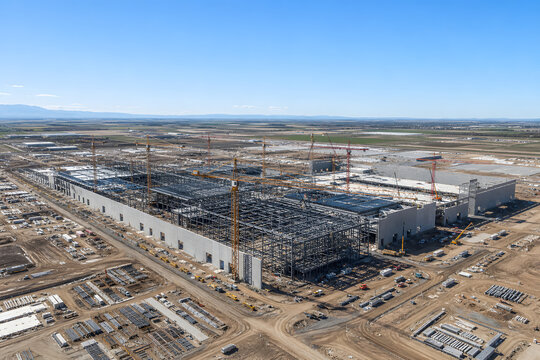 Aerial view of semiconductor factory construction site