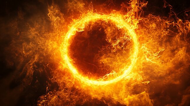 Fiery circle of flames dramatic visual for power energy and destruction concepts