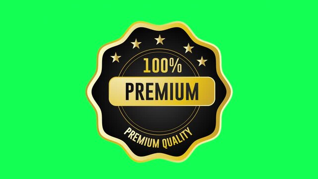 Golden 100% Premium Quality   Badge Sign Animation with Green Screen, Blue Screen, and White Background 4K.
