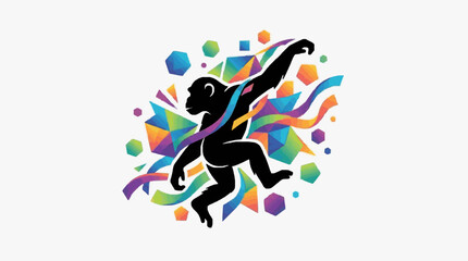 Colorful abstract illustration of a running cheetah silhouette. © Mawar