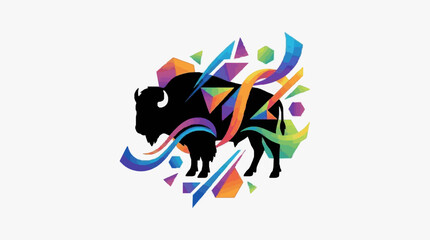 Colorful abstract illustration of a running cheetah silhouette. © Mawar