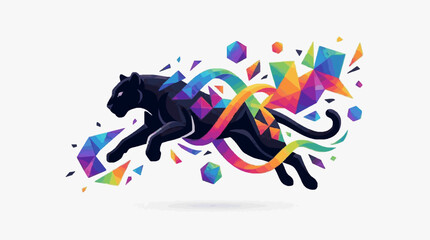 Colorful abstract illustration of a running cheetah. © Mawar