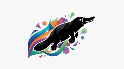 Colorful abstract illustration of a running cheetah silhouette. © Mawar