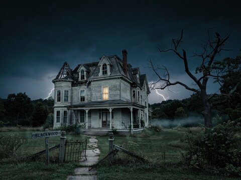 spooky Haunted house, old worn-down abandoned home
