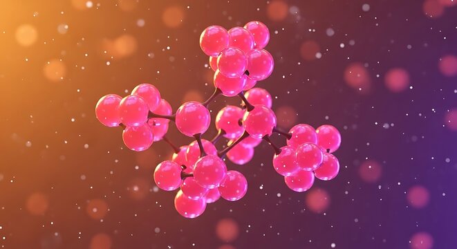 3D rendered molecular model with glowing pink atoms