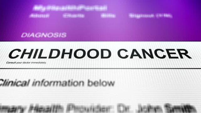 Camera Slides Across Generic Health Portal with Childhood Cancer Diagnosis