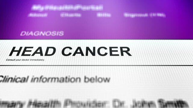 Camera Slides Across Generic Health Portal with Head Cancer Diagnosis