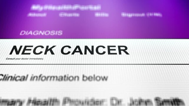  Camera Slides Across Generic Health Portal with Neck Cancer Diagnosis