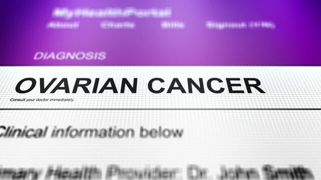 Camera Slides Across Generic Health Portal with Ovarian Cancer Diagnosis