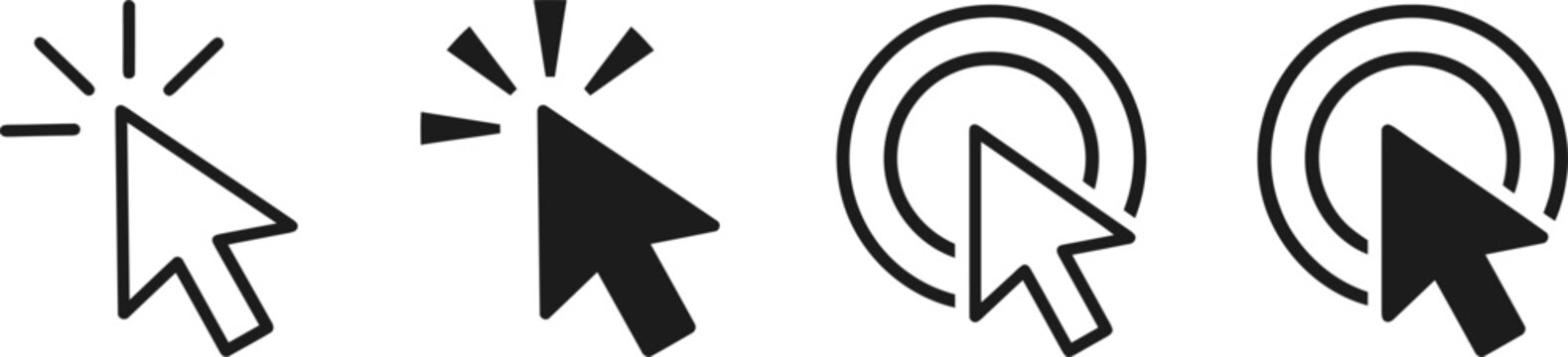 Cursor icons set with different styles and actions, computer