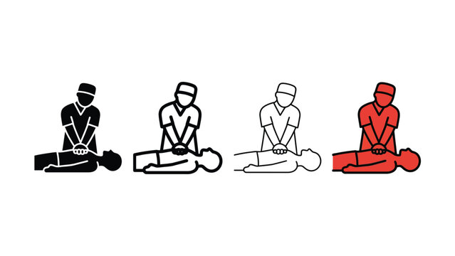 Four variations of a muslim man performing ablution ritual in linear style on a white background