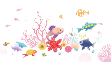 Obraz premium Underwater Vibrant Colorful Cartoon Marine Life Illustration for Kids Designs