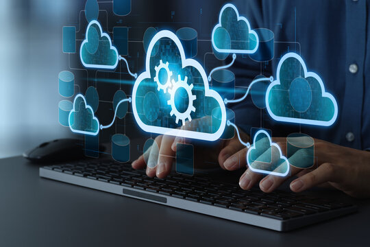 Multi cloud architecture orchestration. Seamless integration of enterprise applications. Engineer managing cloud platform to optimize workload distribution and system performance.