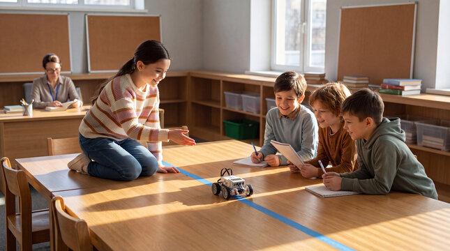 After School Library Robot Demo With Child Presenting To Peers