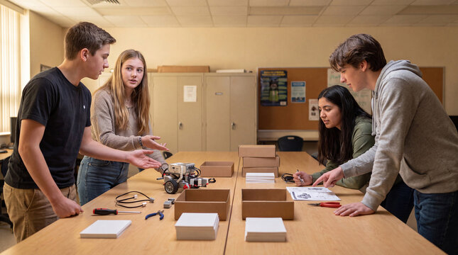 Peer Learning Moment In After School School Robotics Club Classroom