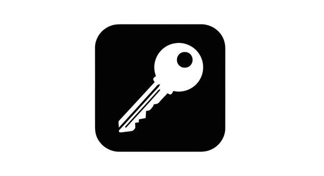 Vector illustration of key icon in a black square, flat vector illustration on a transparent background