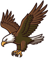Fototapeta premium Flying Bald Eagle Mascot Character Approaching Nest Vector Illustration