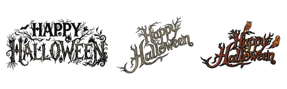 Set of Happy Halloween calligraphy logo isolated