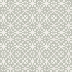 Fototapeta premium Geo flowers checkered ivory & sage green wallpaper, fabric, home décor pattern 