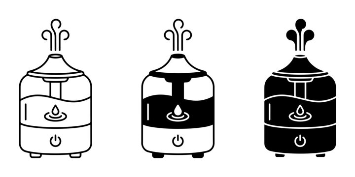 Humidifier icon set diffuser steam outline, solid and color styles