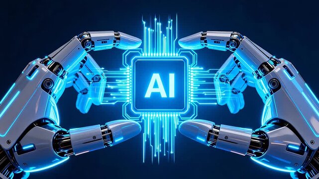 robot arms holding AI chip