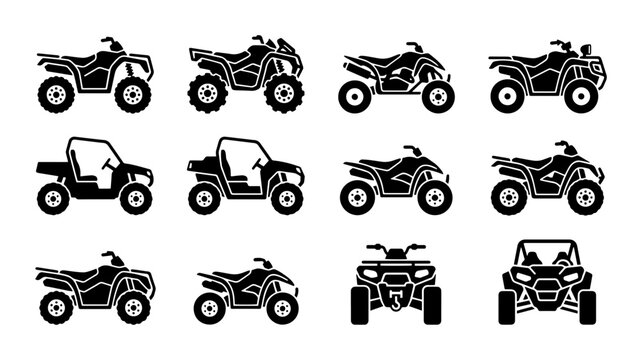 ATV and UTV icon set vehicles outline, solid and color styles