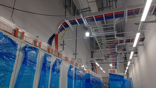 Battery Room with Power Distribution and Cable Tray Installation in a Newly Constructed Data Center