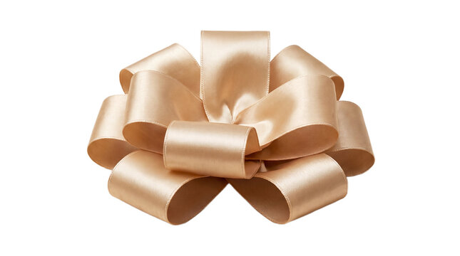 Elegant gold satin gift ribbon bow isolated on a transparent background, perfect for luxury gift decoration, festive designs, and packaging.