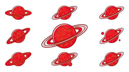 Red Planets with Rings, Set of Cosmic Illustrations, Space Fantasy © Jepe