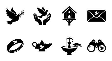 Fototapeta premium Peace Dove Icons, Symbolizing Hope and Freedom. Vector Set for Communication, Love, and Serenity