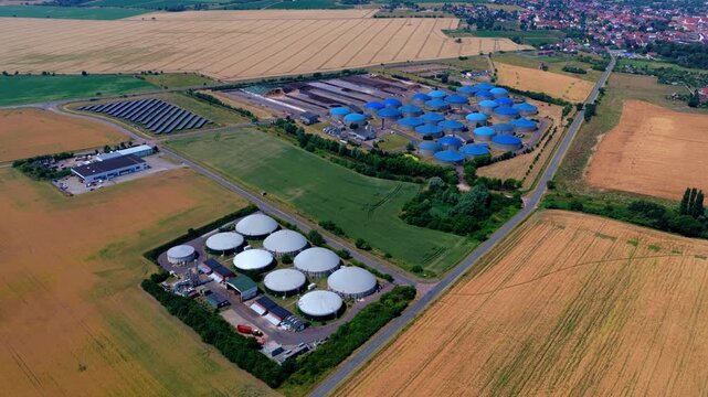 Drone Aerial Video of Complete Large Biogas Plant in Rural Setting