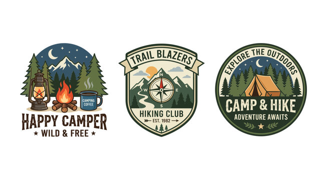 Camping and hiking logo designs for outdoor adventure enthusiasts and nature lovers