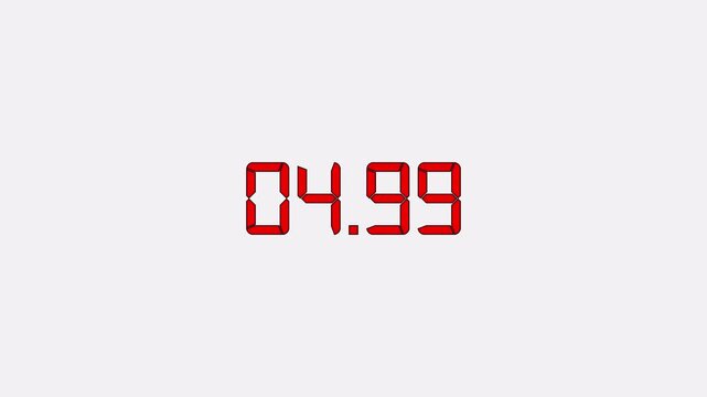  Red Digital Countdown Timer On White Background 10 Seconds 4K
