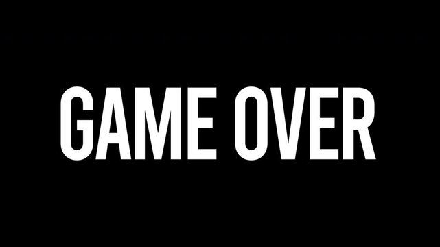 Game over text title reveal motion graphic featuring a dynamic glowing red outline and clean red lettering combined with a smooth zoom out transition for overlays