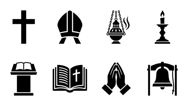 Christianity Icons Set, Religious Symbols Vector Collection, Faith and Worship Elements, Church Worship Graphics, Holy Symbols